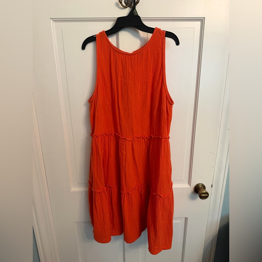 Lands' End Bright Orange Sleeveless Tiered Mini Dress